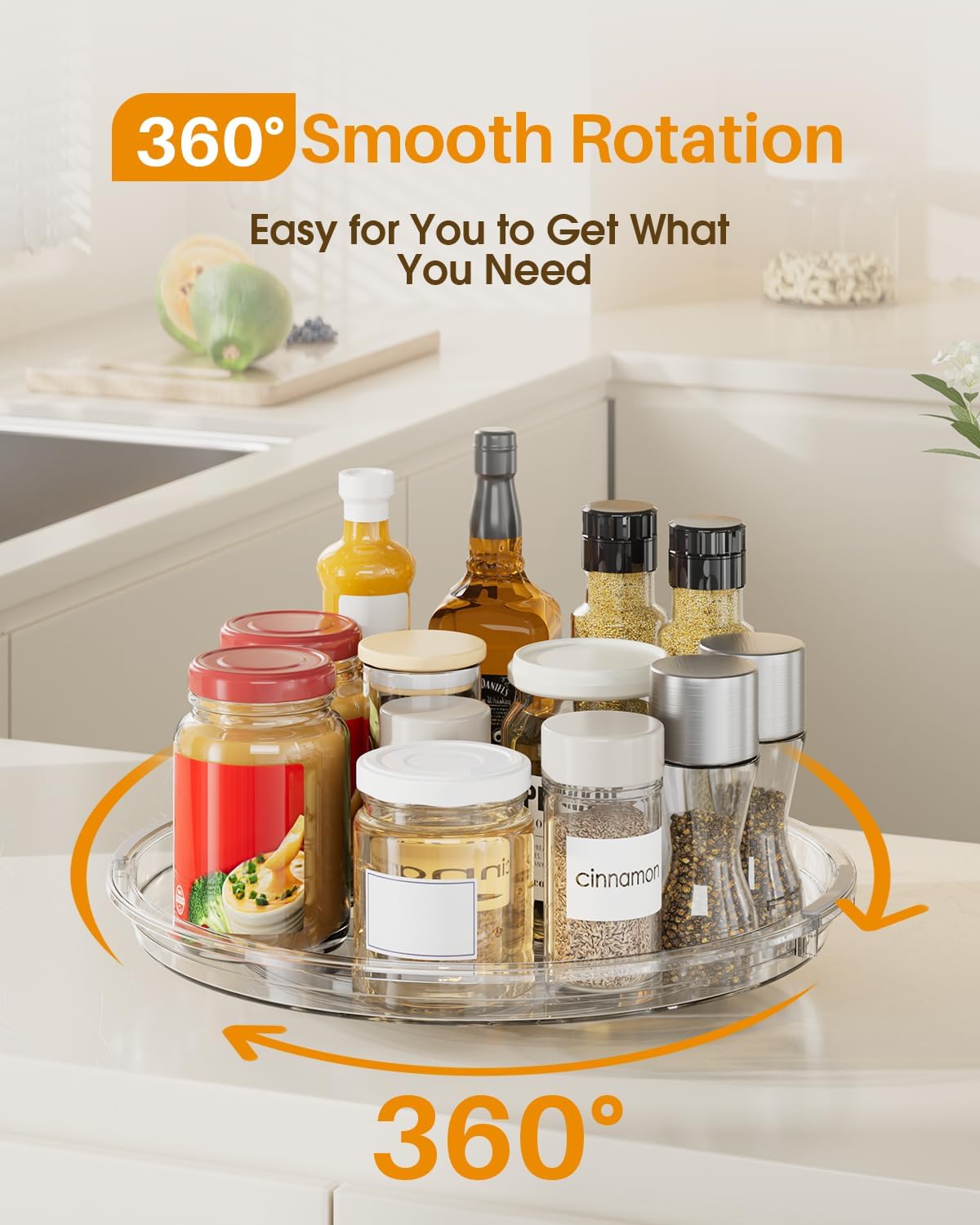 LAMU Lazy Susan Organizer 9 inch Lazy Susan Turntable for Cabinet, Rotating Spice Organization for Cabinet, Kitchen, Table Top, Countertop, Pantry Fridge Organizers and Storage, Clear