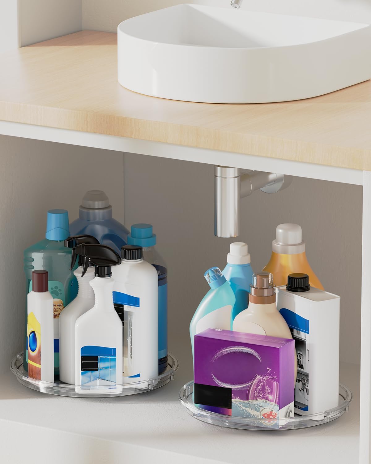 LAMU Lazy Susan Organizer 9 inch Lazy Susan Turntable for Cabinet, Rotating Spice Organization for Cabinet, Kitchen, Table Top, Countertop, Pantry Fridge Organizers and Storage, Clear