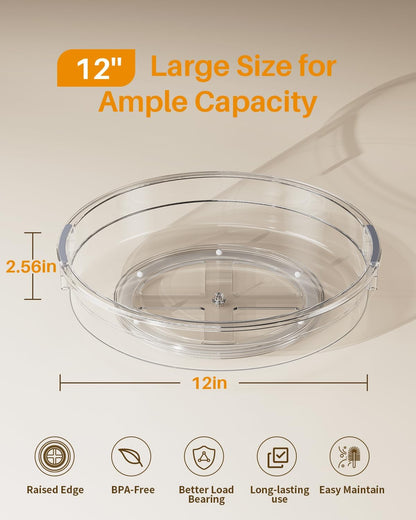 LAMU Lazy Susan Organizer 9 inch Lazy Susan Turntable for Cabinet, Rotating Spice Organization for Cabinet, Kitchen, Table Top, Countertop, Pantry Fridge Organizers and Storage, Clear