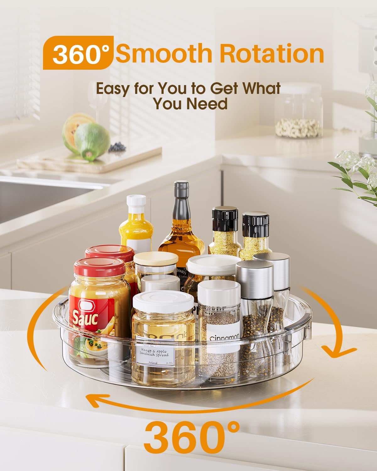 LAMU Lazy Susan Organizer 9 inch Lazy Susan Turntable for Cabinet, Rotating Spice Organization for Cabinet, Kitchen, Table Top, Countertop, Pantry Fridge Organizers and Storage, Clear