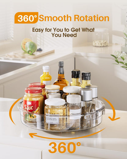 LAMU Lazy Susan Organizer 9 inch Lazy Susan Turntable for Cabinet, Rotating Spice Organization for Cabinet, Kitchen, Table Top, Countertop, Pantry Fridge Organizers and Storage, Clear
