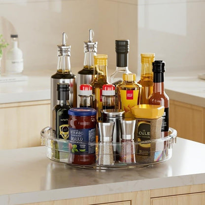 LAMU Lazy Susan Organizer 9 inch Lazy Susan Turntable for Cabinet, Rotating Spice Organization for Cabinet, Kitchen, Table Top, Countertop, Pantry Fridge Organizers and Storage, Clear