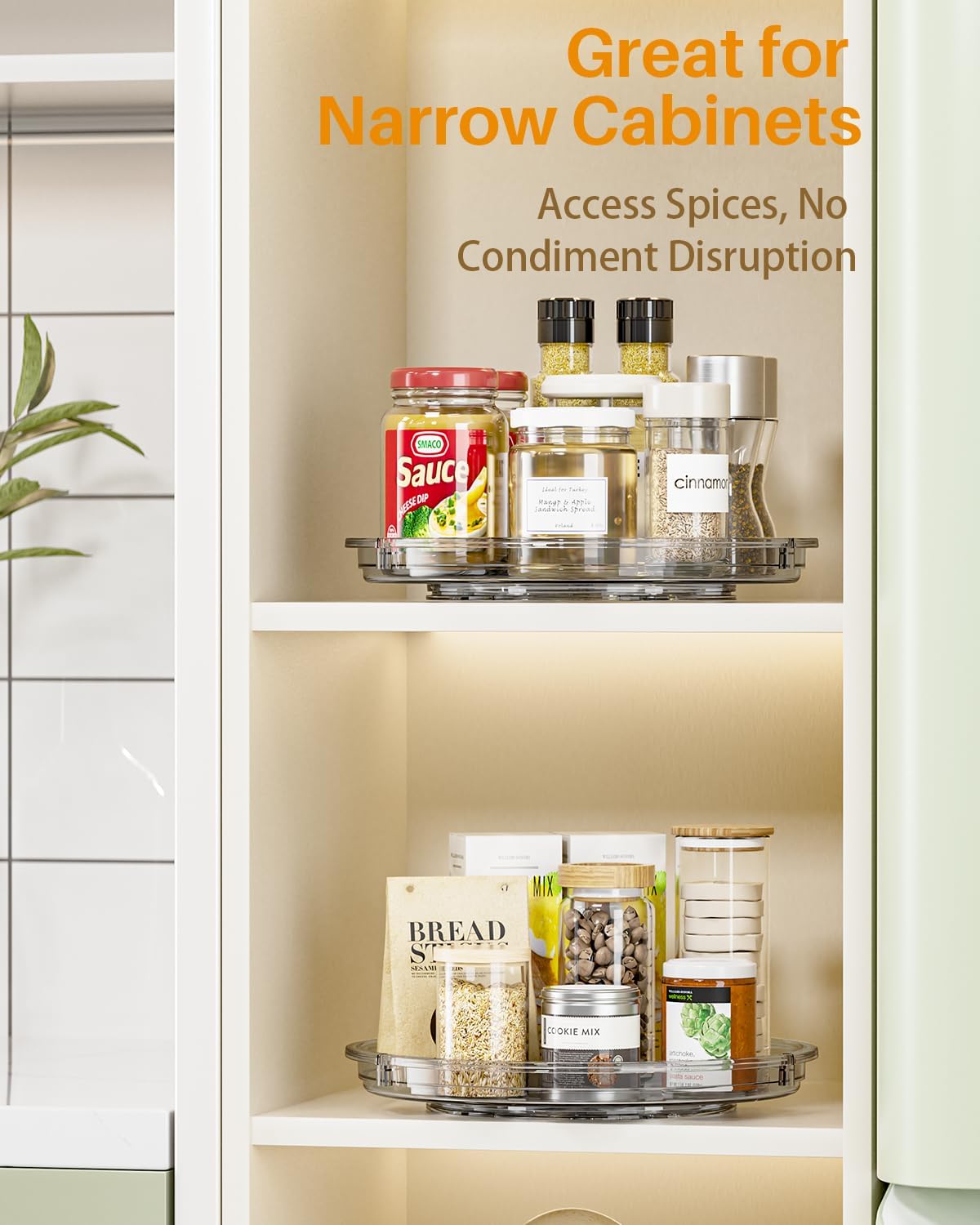 LAMU Lazy Susan Organizer 9 inch Lazy Susan Turntable for Cabinet, Rotating Spice Organization for Cabinet, Kitchen, Table Top, Countertop, Pantry Fridge Organizers and Storage, Clear