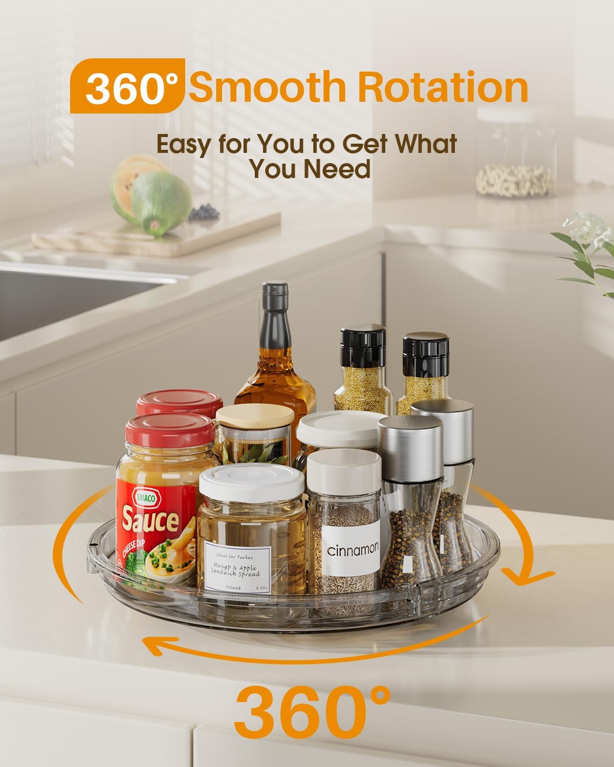 LAMU Lazy Susan Organizer 9 inch Lazy Susan Turntable for Cabinet, Rotating Spice Organization for Cabinet, Kitchen, Table Top, Countertop, Pantry Fridge Organizers and Storage, Clear