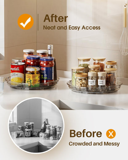 LAMU Lazy Susan Organizer 9 inch Lazy Susan Turntable for Cabinet, Rotating Spice Organization for Cabinet, Kitchen, Table Top, Countertop, Pantry Fridge Organizers and Storage, Clear
