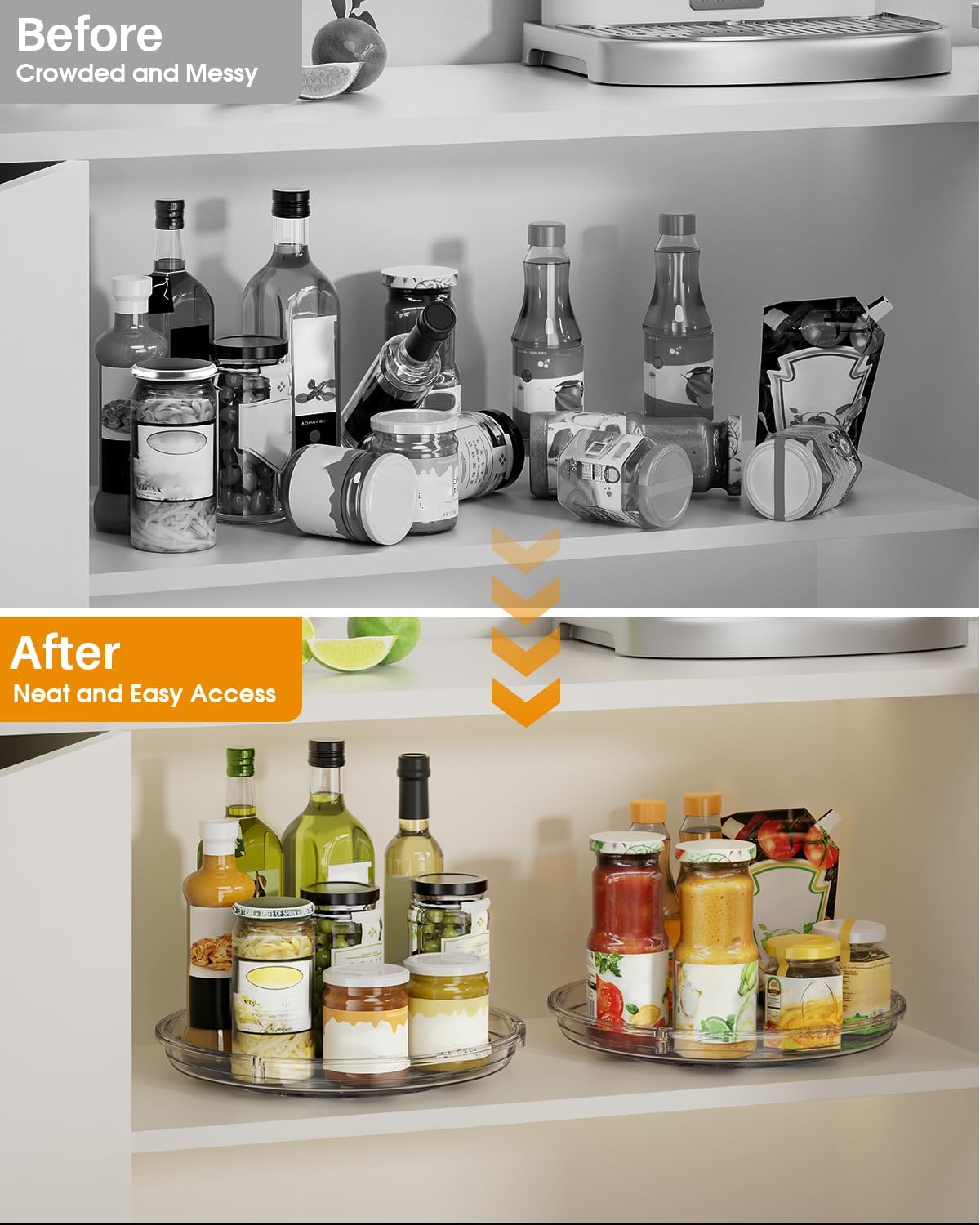 LAMU Lazy Susan Organizer 9 inch Lazy Susan Turntable for Cabinet, Rotating Spice Organization for Cabinet, Kitchen, Table Top, Countertop, Pantry Fridge Organizers and Storage, Clear