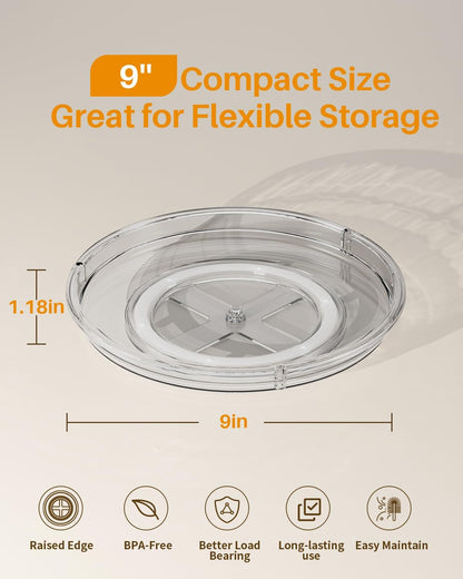 LAMU Lazy Susan Organizer 9 inch Lazy Susan Turntable for Cabinet, Rotating Spice Organization for Cabinet, Kitchen, Table Top, Countertop, Pantry Fridge Organizers and Storage, Clear