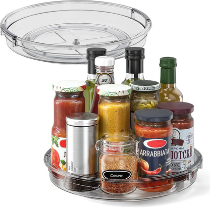 LAMU Lazy Susan Organizer 9 inch Lazy Susan Turntable for Cabinet, Rotating Spice Organization for Cabinet, Kitchen, Table Top, Countertop, Pantry Fridge Organizers and Storage, Clear