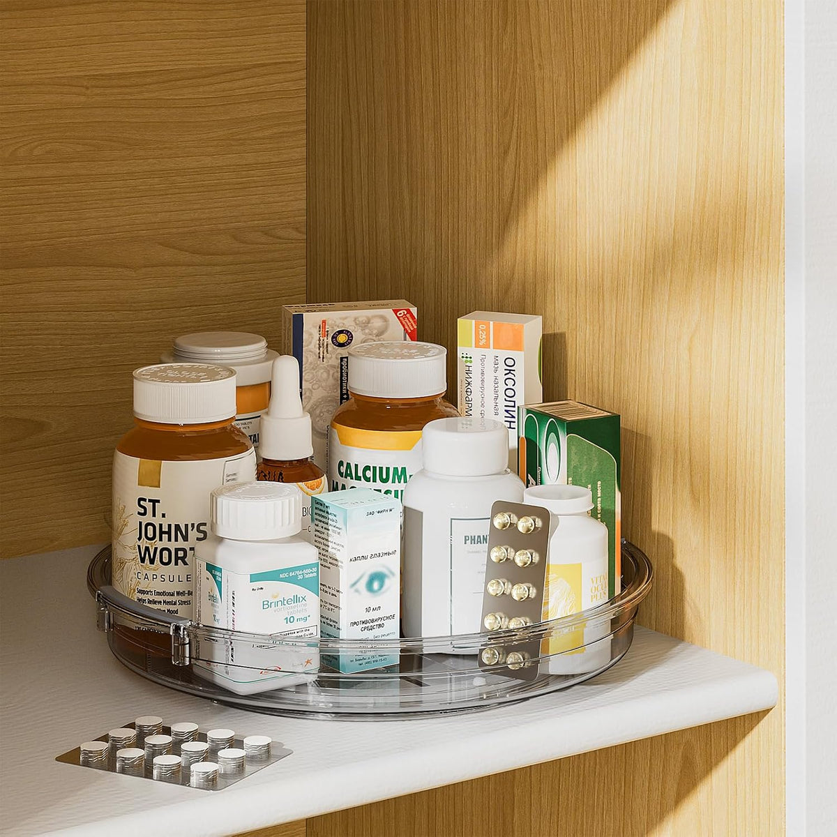 LAMU Lazy Susan Organizer 9 inch Lazy Susan Turntable for Cabinet, Rotating Spice Organization for Cabinet, Kitchen, Table Top, Countertop, Pantry Fridge Organizers and Storage, Clear