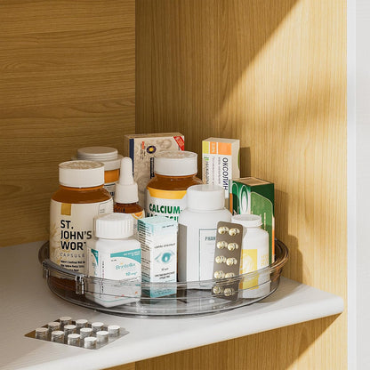 LAMU Lazy Susan Organizer 9 inch Lazy Susan Turntable for Cabinet, Rotating Spice Organization for Cabinet, Kitchen, Table Top, Countertop, Pantry Fridge Organizers and Storage, Clear