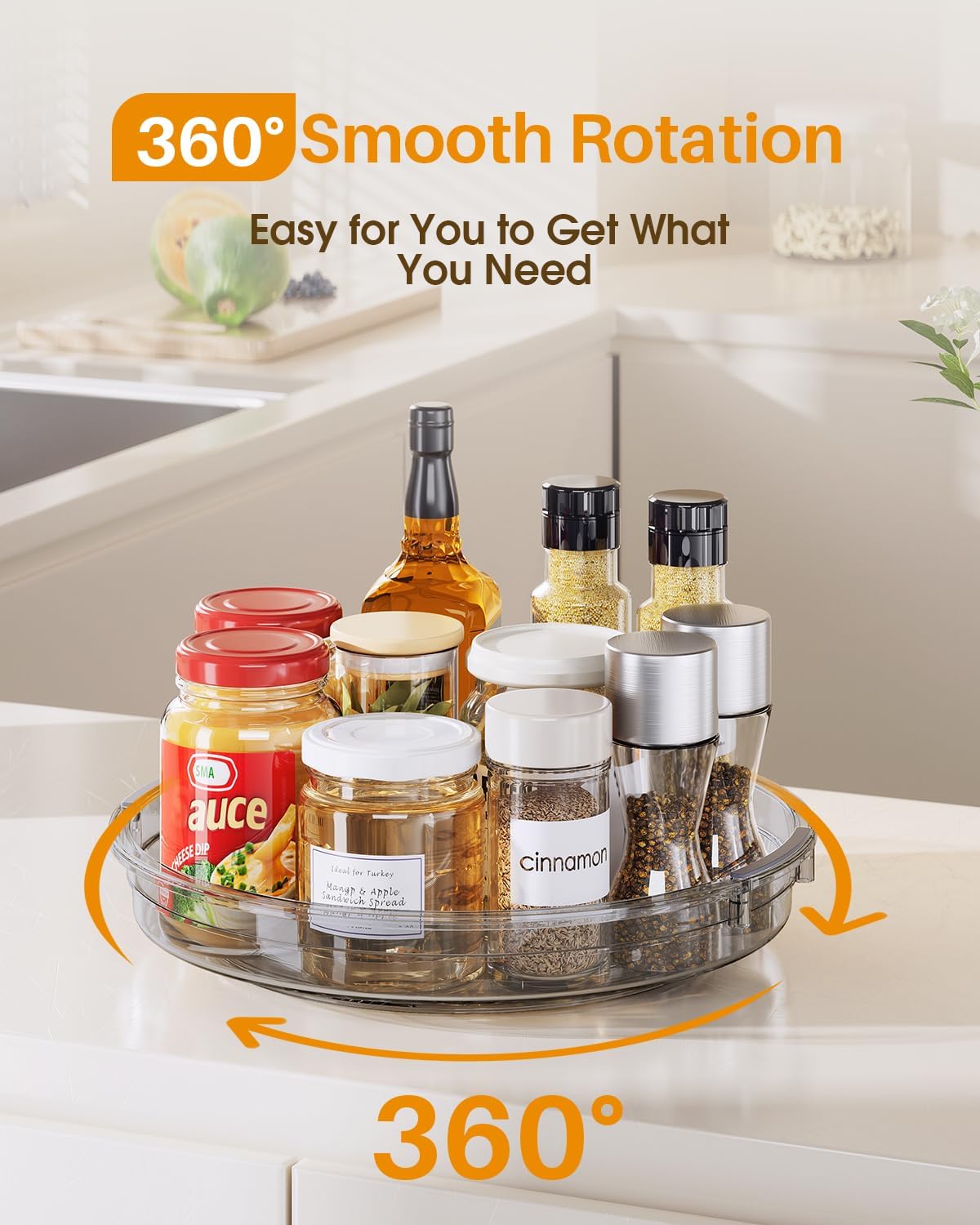 LAMU Lazy Susan Organizer 9 inch Lazy Susan Turntable for Cabinet, Rotating Spice Organization for Cabinet, Kitchen, Table Top, Countertop, Pantry Fridge Organizers and Storage, Clear