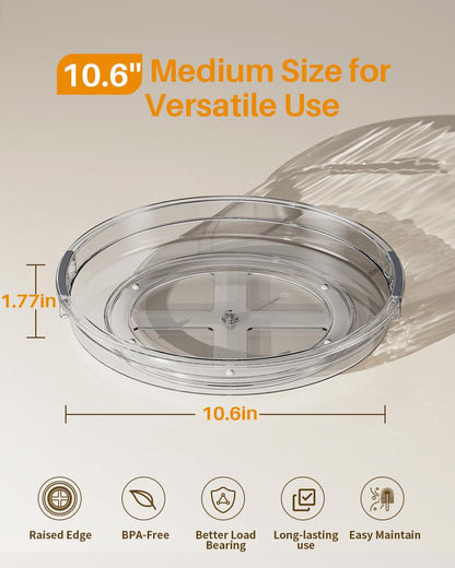 LAMU Lazy Susan Organizer 9 inch Lazy Susan Turntable for Cabinet, Rotating Spice Organization for Cabinet, Kitchen, Table Top, Countertop, Pantry Fridge Organizers and Storage, Clear
