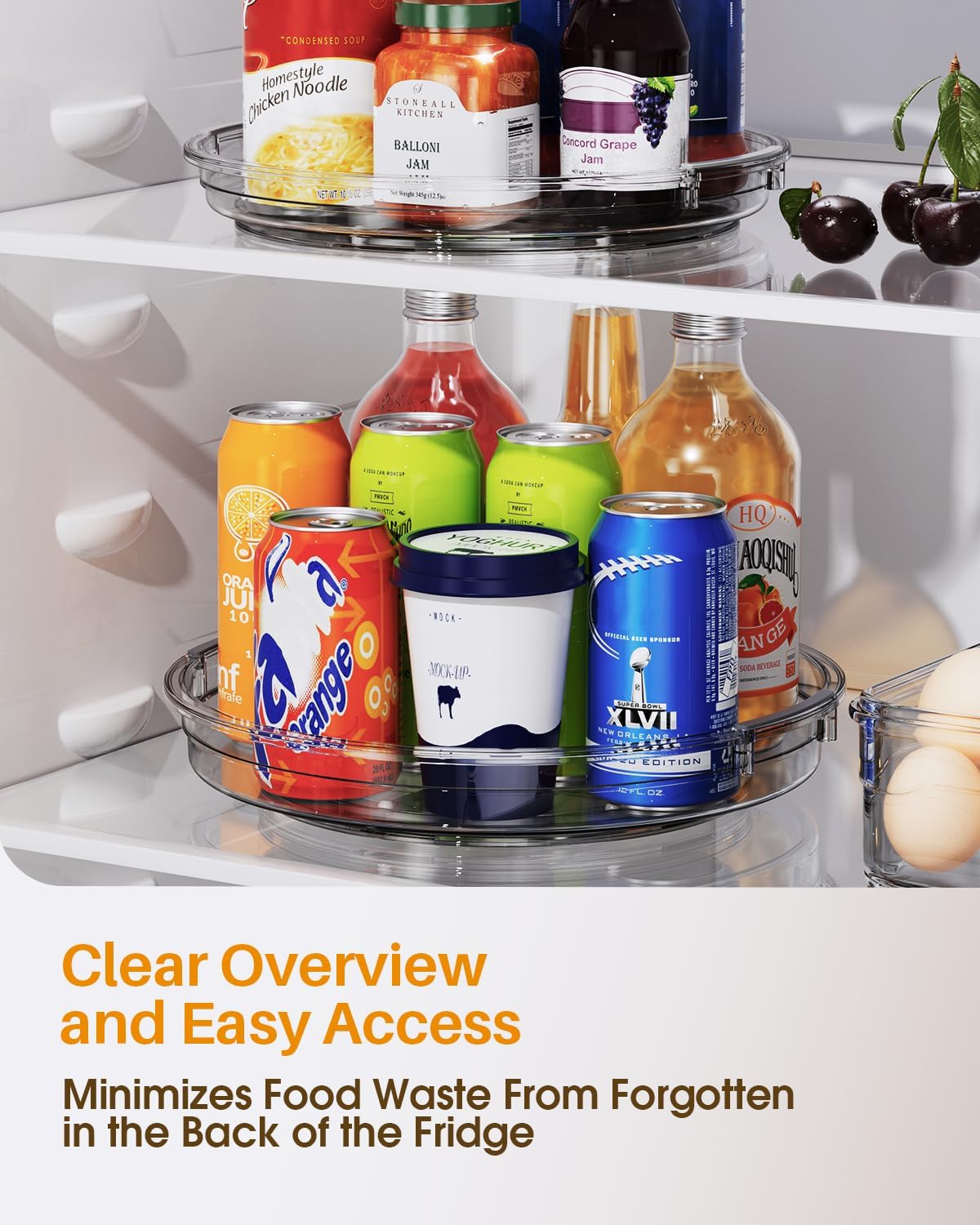 LAMU Lazy Susan Organizer 9 inch Lazy Susan Turntable for Cabinet, Rotating Spice Organization for Cabinet, Kitchen, Table Top, Countertop, Pantry Fridge Organizers and Storage, Clear