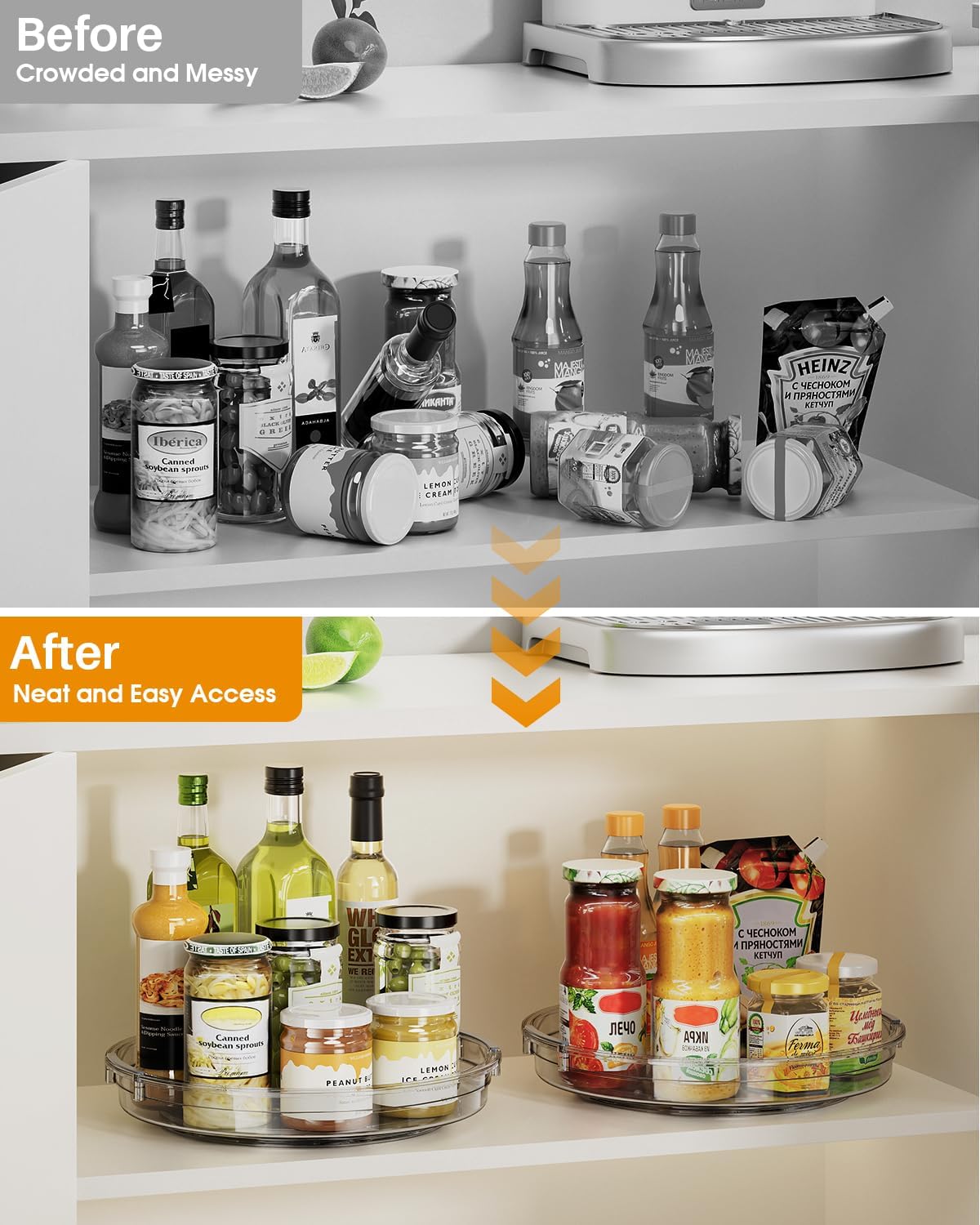 LAMU Lazy Susan Organizer 9 inch Lazy Susan Turntable for Cabinet, Rotating Spice Organization for Cabinet, Kitchen, Table Top, Countertop, Pantry Fridge Organizers and Storage, Clear