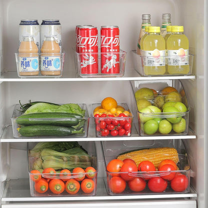 3 Pcs Refrigerator Drawer Organizer ,Fridge Organizer Bins on Wheels, Roll Out Pantry Storage Bins with Handle Upgrade Thick Plastic Pantry Storage Bins for Kitchen Organization