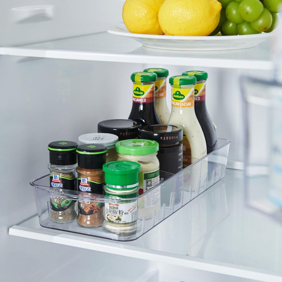 3 Pcs Refrigerator Drawer Organizer ,Fridge Organizer Bins on Wheels, Roll Out Pantry Storage Bins with Handle Upgrade Thick Plastic Pantry Storage Bins for Kitchen Organization