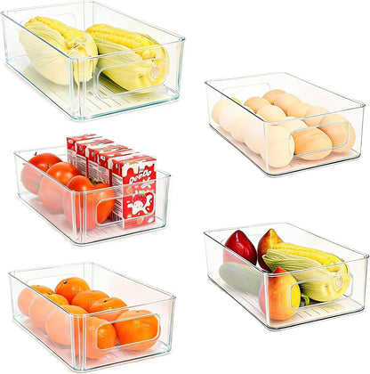Refrigerator Organizer Bins 5 Pack Stackable Fridge Organizers with Handles Clear Freezer Storage Containers for Pantry, Cabinets,Shelves, Drawer – BPA-Free Plastic Kitchen Organizers