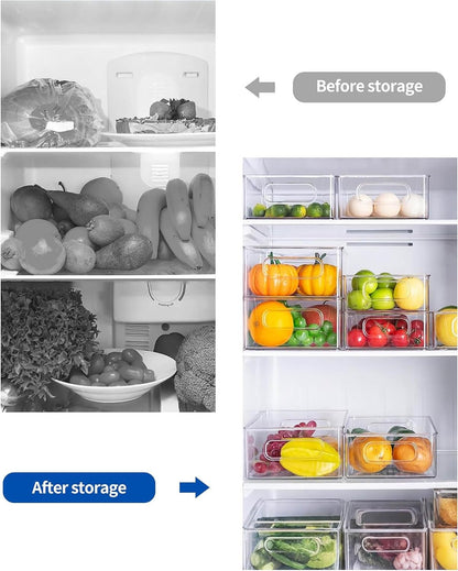 Refrigerator Organizer Bins 5 Pack Stackable Fridge Organizers with Handles Clear Freezer Storage Containers for Pantry, Cabinets,Shelves, Drawer – BPA-Free Plastic Kitchen Organizers