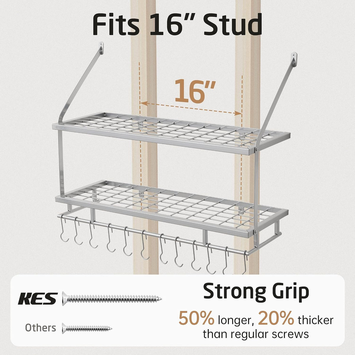 30-Inch Kitchen Pot Rack - Mounted Hanging Rack for Kitchen Storage and Organization - Matte Black 2-Tier Wall Shelf with Guard Rail for Pots and Pans Organizer with 12 Hooks - KUR215S75B-BK