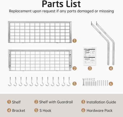 30-Inch Kitchen Pot Rack - Mounted Hanging Rack for Kitchen Storage and Organization - Matte Black 2-Tier Wall Shelf with Guard Rail for Pots and Pans Organizer with 12 Hooks - KUR215S75B-BK