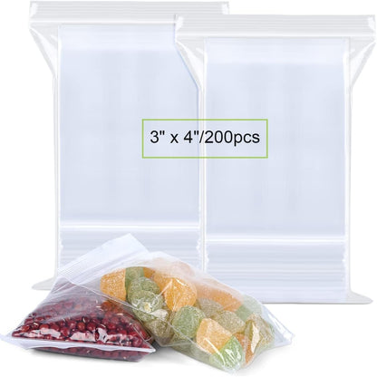 Valchoose Small Poly Zipper Bags 3 x 4 in ,Clear,(200pcs 2Mil)