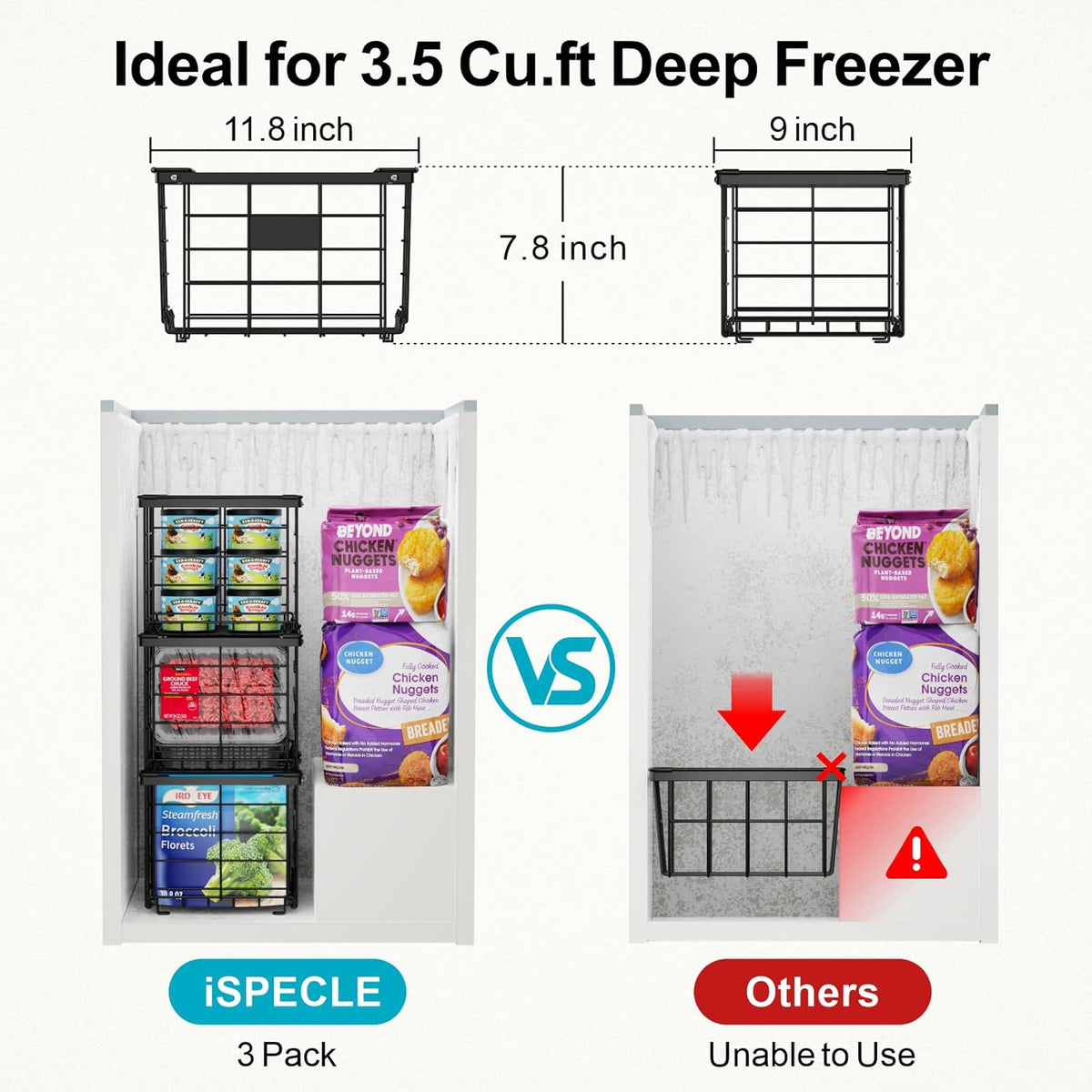 Freezer Organizer Bins - Stackable for 3.5 Cu.ft Freezer | Easy Access for Frozen Food with Label Plates & Wire Handles, Chest Freezer Storage, Daily Restock Use, Assembly Required