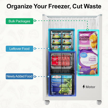 Freezer Organizer Bins - Stackable for 3.5 Cu.ft Freezer | Easy Access for Frozen Food with Label Plates & Wire Handles, Chest Freezer Storage, Daily Restock Use, Assembly Required