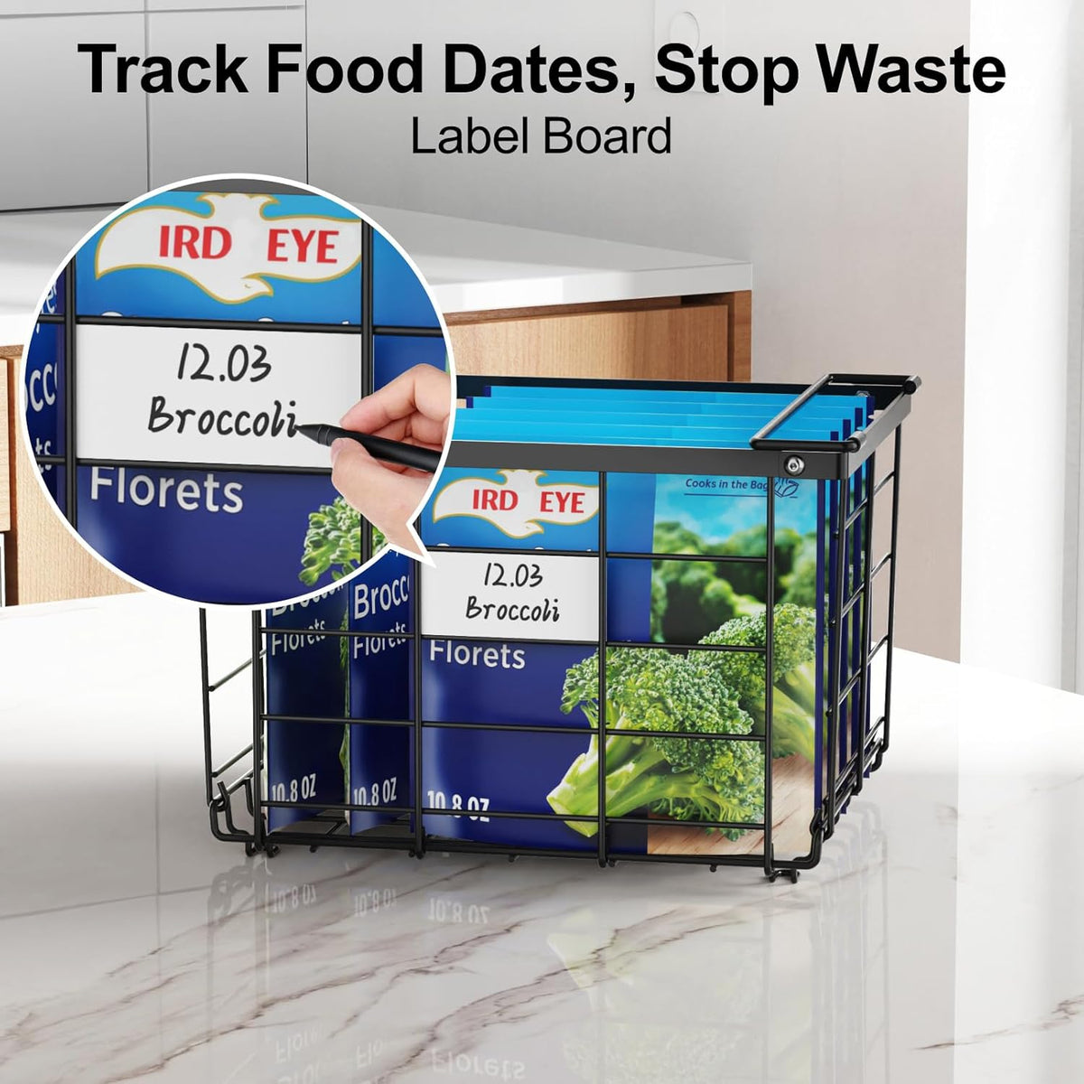 Freezer Organizer Bins - Stackable for 3.5 Cu.ft Freezer | Easy Access for Frozen Food with Label Plates & Wire Handles, Chest Freezer Storage, Daily Restock Use, Assembly Required