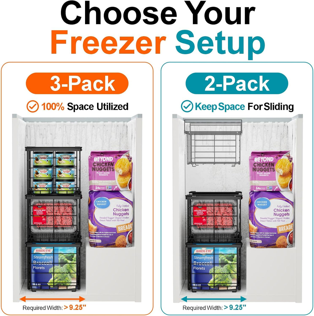 Freezer Organizer Bins - Stackable for 3.5 Cu.ft Freezer | Easy Access for Frozen Food with Label Plates & Wire Handles, Chest Freezer Storage, Daily Restock Use, Assembly Required