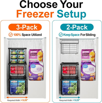 Freezer Organizer Bins - Stackable for 3.5 Cu.ft Freezer | Easy Access for Frozen Food with Label Plates & Wire Handles, Chest Freezer Storage, Daily Restock Use, Assembly Required