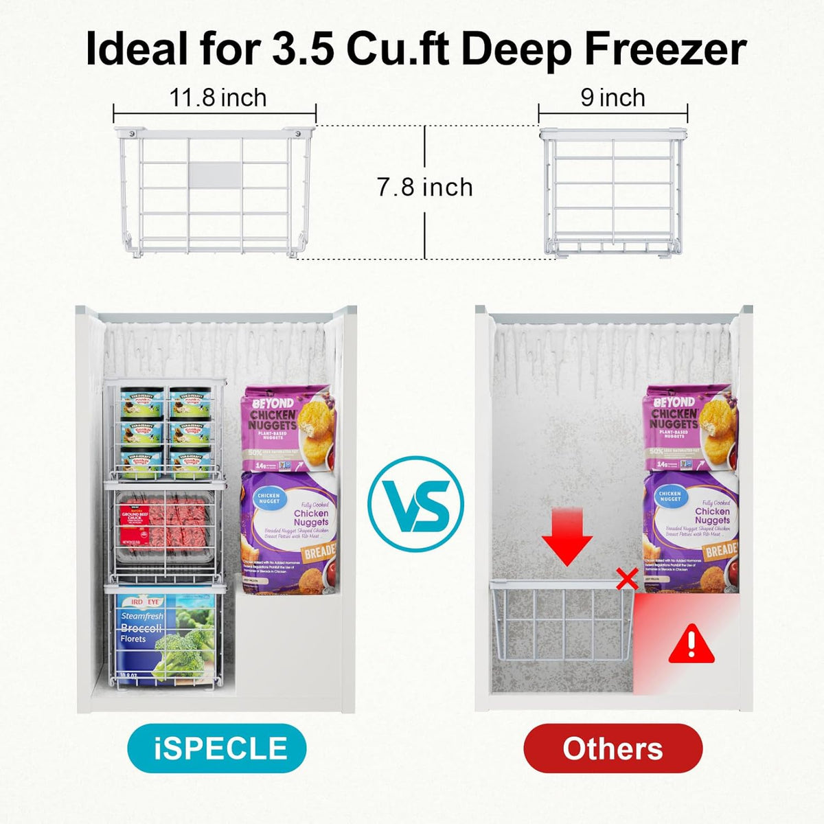 Freezer Organizer Bins - Stackable for 3.5 Cu.ft Freezer | Easy Access for Frozen Food with Label Plates & Wire Handles, Chest Freezer Storage, Daily Restock Use, Assembly Required