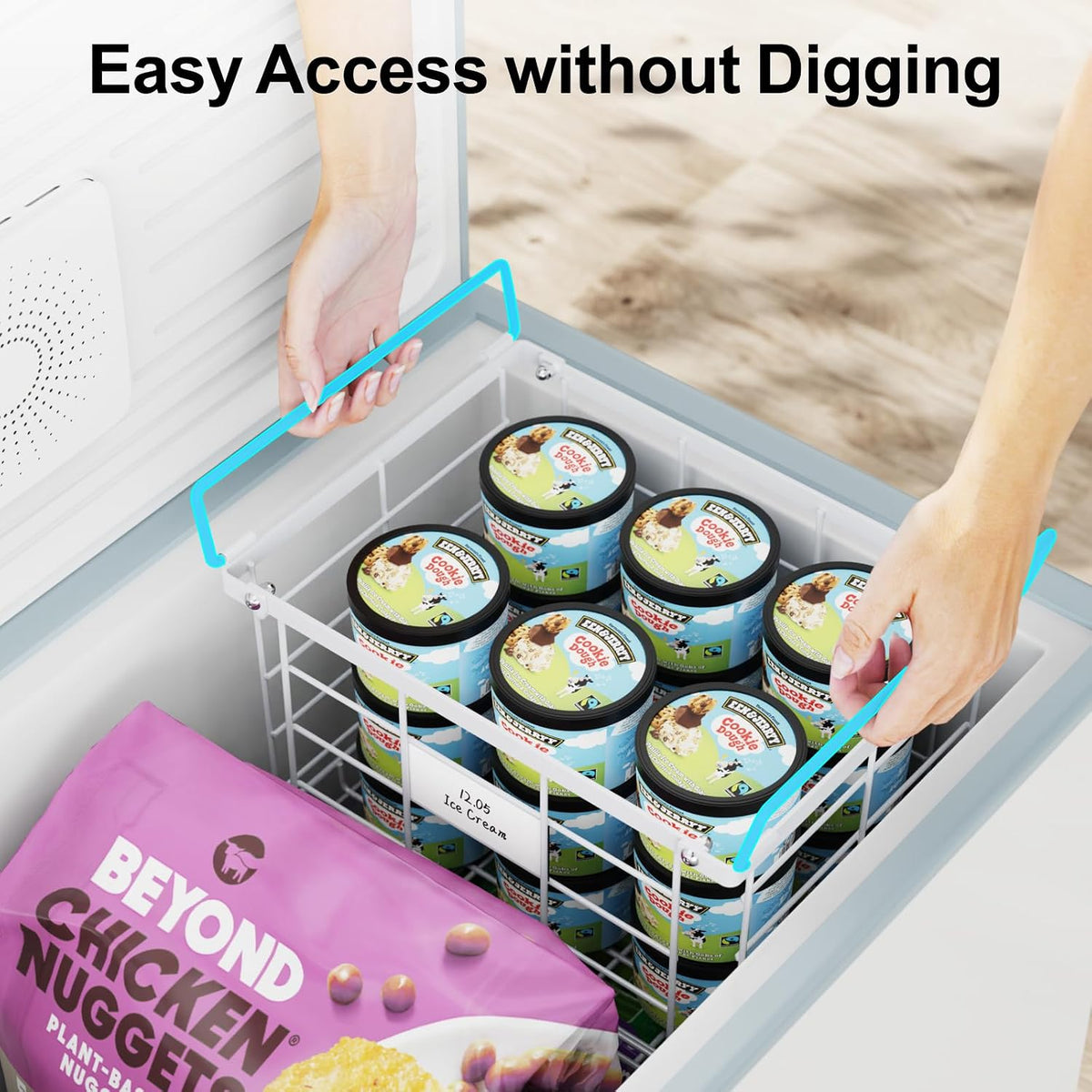 Freezer Organizer Bins - Stackable for 3.5 Cu.ft Freezer | Easy Access for Frozen Food with Label Plates & Wire Handles, Chest Freezer Storage, Daily Restock Use, Assembly Required