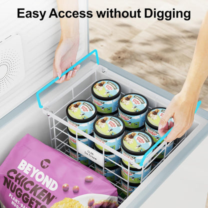 Freezer Organizer Bins - Stackable for 3.5 Cu.ft Freezer | Easy Access for Frozen Food with Label Plates & Wire Handles, Chest Freezer Storage, Daily Restock Use, Assembly Required