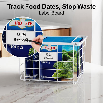 Freezer Organizer Bins - Stackable for 3.5 Cu.ft Freezer | Easy Access for Frozen Food with Label Plates & Wire Handles, Chest Freezer Storage, Daily Restock Use, Assembly Required