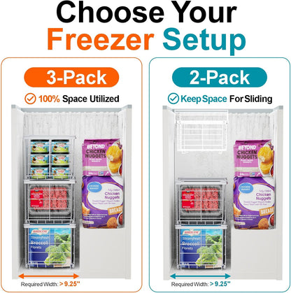 Freezer Organizer Bins - Stackable for 3.5 Cu.ft Freezer | Easy Access for Frozen Food with Label Plates & Wire Handles, Chest Freezer Storage, Daily Restock Use, Assembly Required