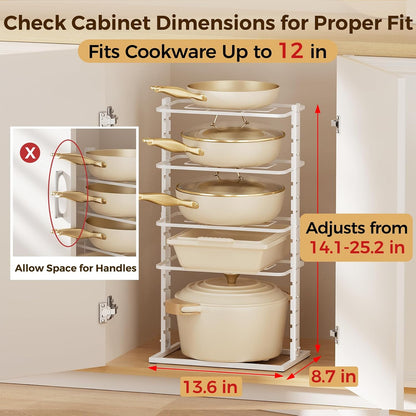 LAMU Pots and Pans Organizer Under Cabinet, 5 -Tier Dual-Pillar Design | Adjustable All-Metal Rack Stores Pots, Pans And Lids in Cabinets, on Countertops or Under Sinks, Holding Up to 55 Lb Black