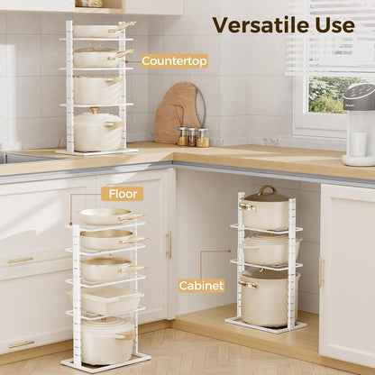 LAMU Pots and Pans Organizer Under Cabinet, 5 -Tier Dual-Pillar Design | Adjustable All-Metal Rack Stores Pots, Pans And Lids in Cabinets, on Countertops or Under Sinks, Holding Up to 55 Lb Black