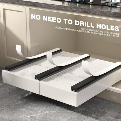 4 Pack Pull Out Cabinet Organizer 21" Deep,Full Extension 3 Slide Rails Slide Out Drawers With Raising Pad for Framed Cabinets,Expandable Width (12.3"-20.5"),No Drill Roll Out Shelves,White