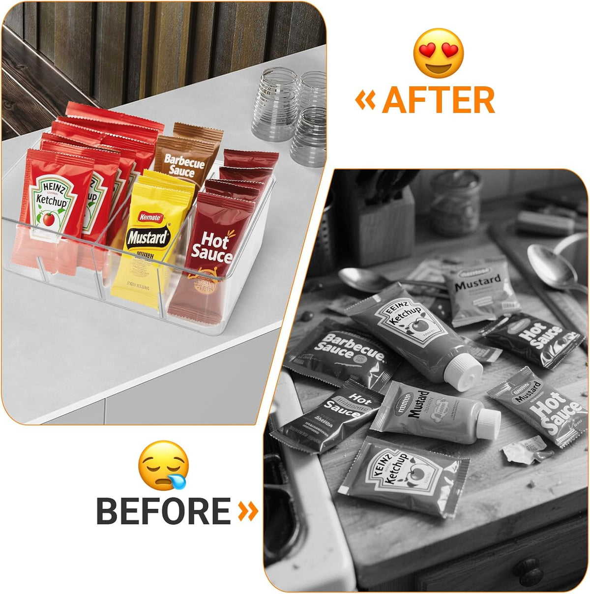 2 Pack Sauce Packet Organizer, Storage Box for Ketchup Packets, Hot Sauce Packets, and Condiment Packets, Made of Clear Plastic, Suitable for Kitchen Storage, Refrigerator Storage, One Lid Included