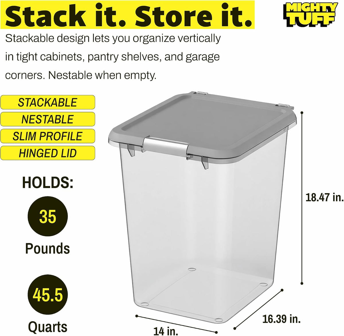 8 lb Pet Food Storage Container with Airtight Lid, Clear