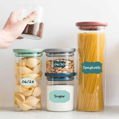 Waterproof Removable Labels for Bottles, Jars & Food Containers - Self-Adhesive Stickers for Kitchen Pantry Storage, Spice Labels, Travel - 192pcs 4 Sizes with Silver Border