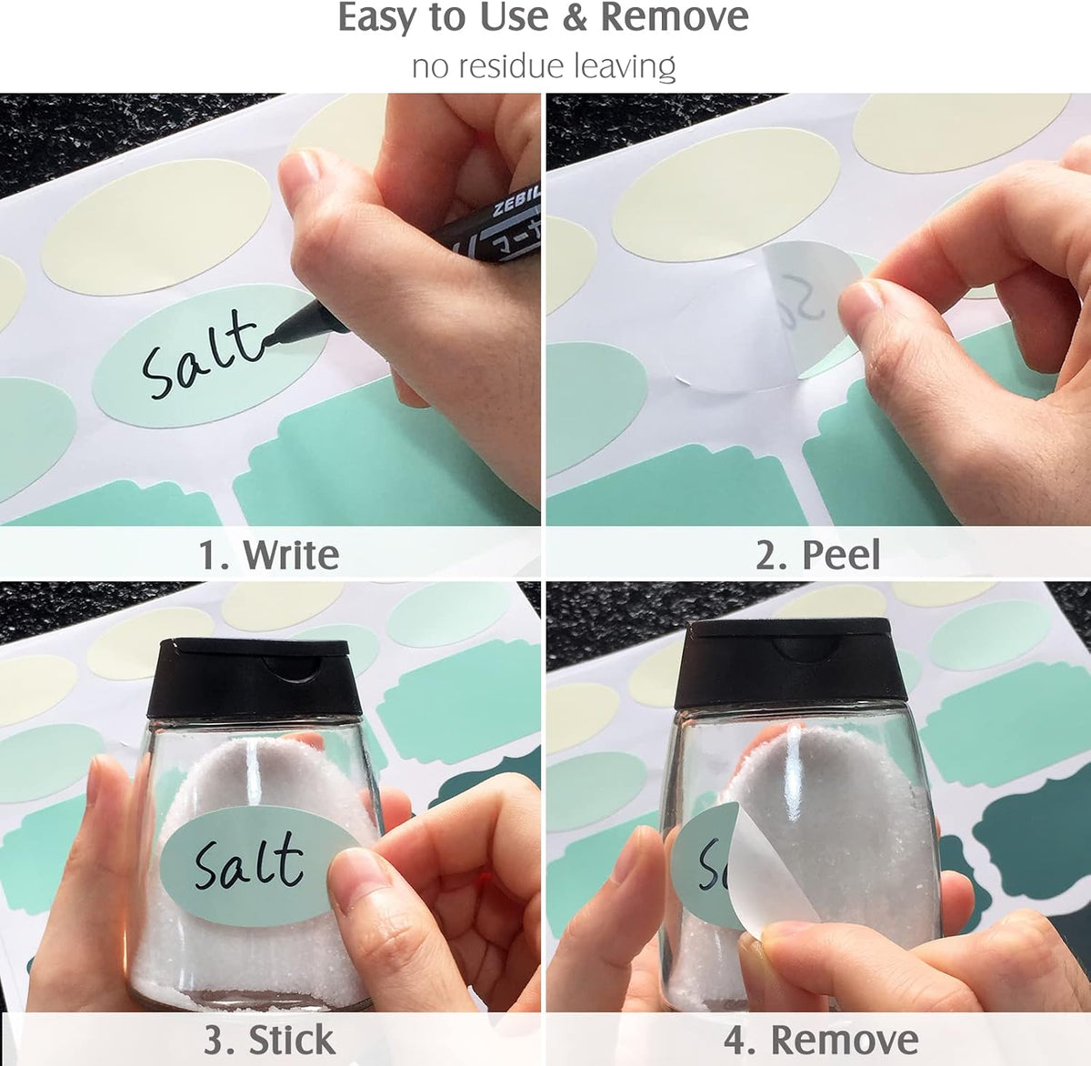 Waterproof Removable Labels for Bottles, Jars & Food Containers - Self-Adhesive Stickers for Kitchen Pantry Storage, Spice Labels, Travel - 192pcs 4 Sizes with Silver Border