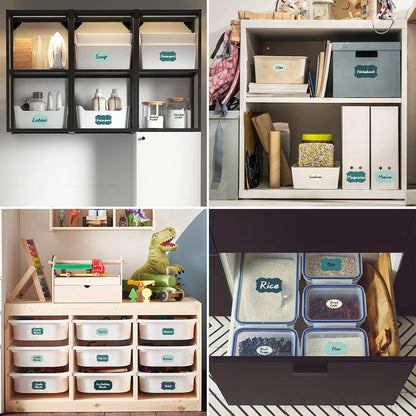 Waterproof Removable Labels for Bottles, Jars & Food Containers - Self-Adhesive Stickers for Kitchen Pantry Storage, Spice Labels, Travel - 192pcs 4 Sizes with Silver Border