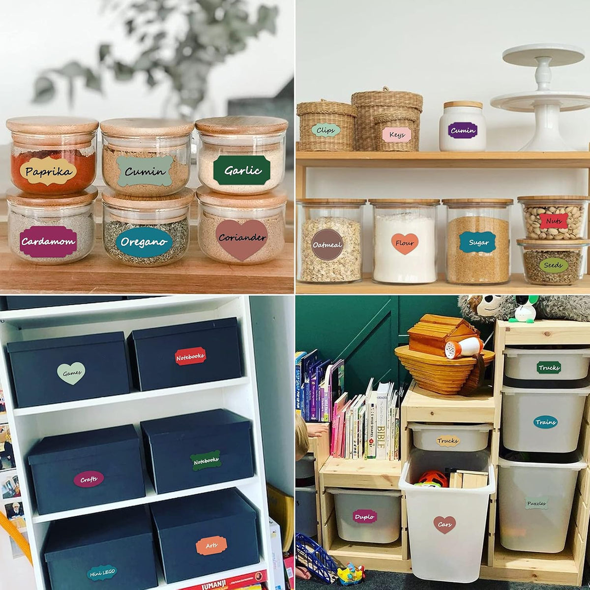 Waterproof Removable Labels for Bottles, Jars & Food Containers - Self-Adhesive Stickers for Kitchen Pantry Storage, Spice Labels, Travel - 192pcs 4 Sizes with Silver Border