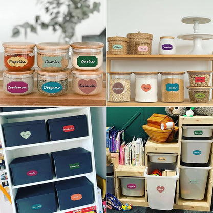 Waterproof Removable Labels for Bottles, Jars & Food Containers - Self-Adhesive Stickers for Kitchen Pantry Storage, Spice Labels, Travel - 192pcs 4 Sizes with Silver Border