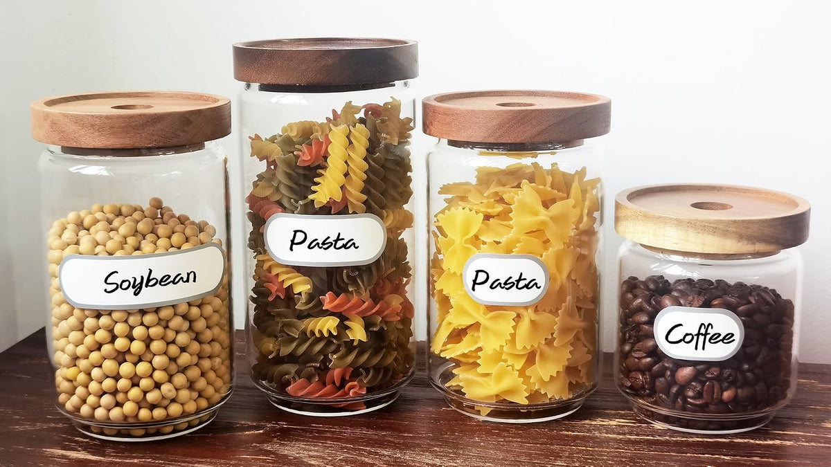 Waterproof Removable Labels for Bottles, Jars & Food Containers - Self-Adhesive Stickers for Kitchen Pantry Storage, Spice Labels, Travel - 192pcs 4 Sizes with Silver Border