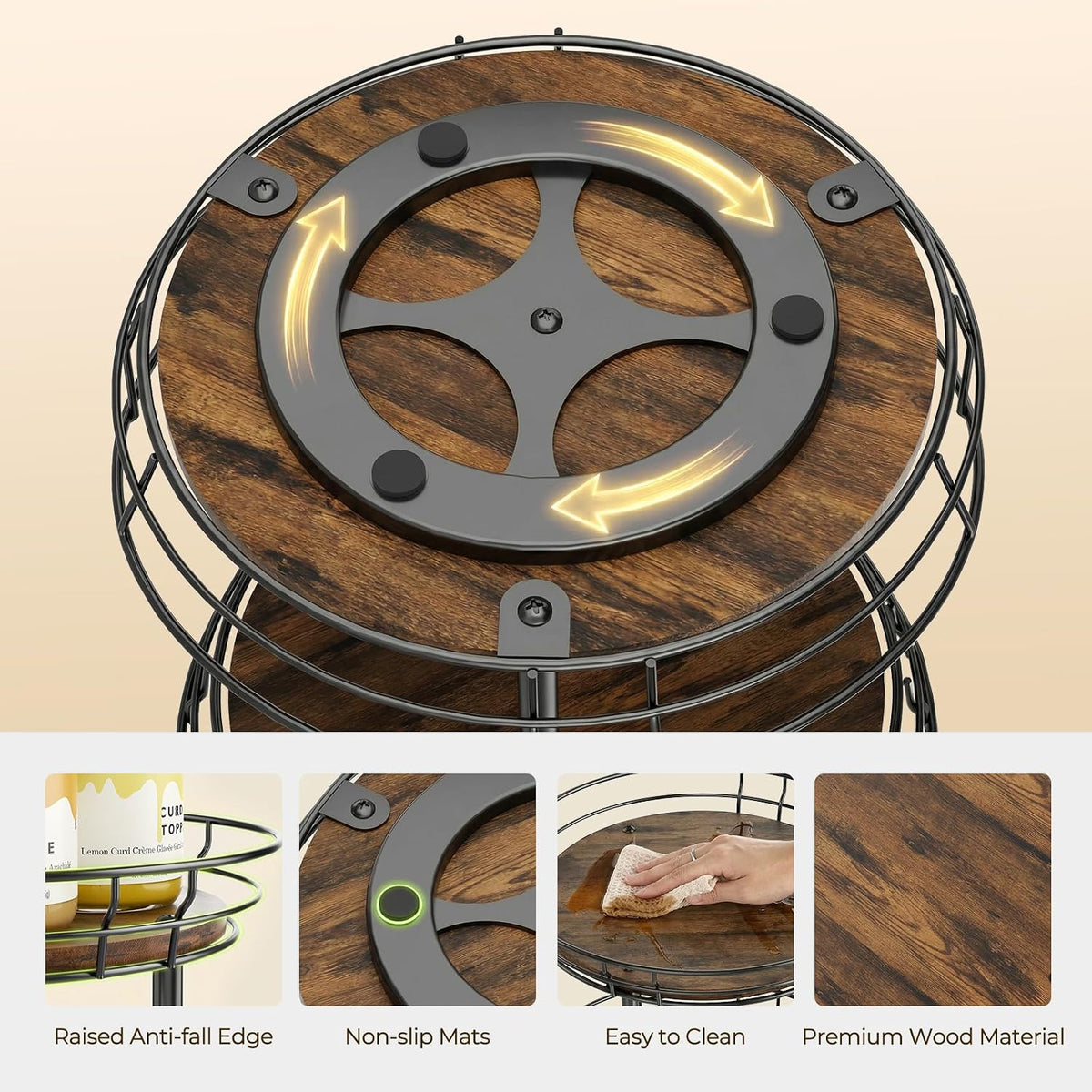 LAMU 2 Tier Lazy Susan Turntable Rotating Spice Rack Organizer for Cabinet | 10" 2-Tier Wooden Lazy Susan Smooth Spinning Revolving Seasoning Organizer for Kitchen Countertop Tabletop Pantry Coffee Bar