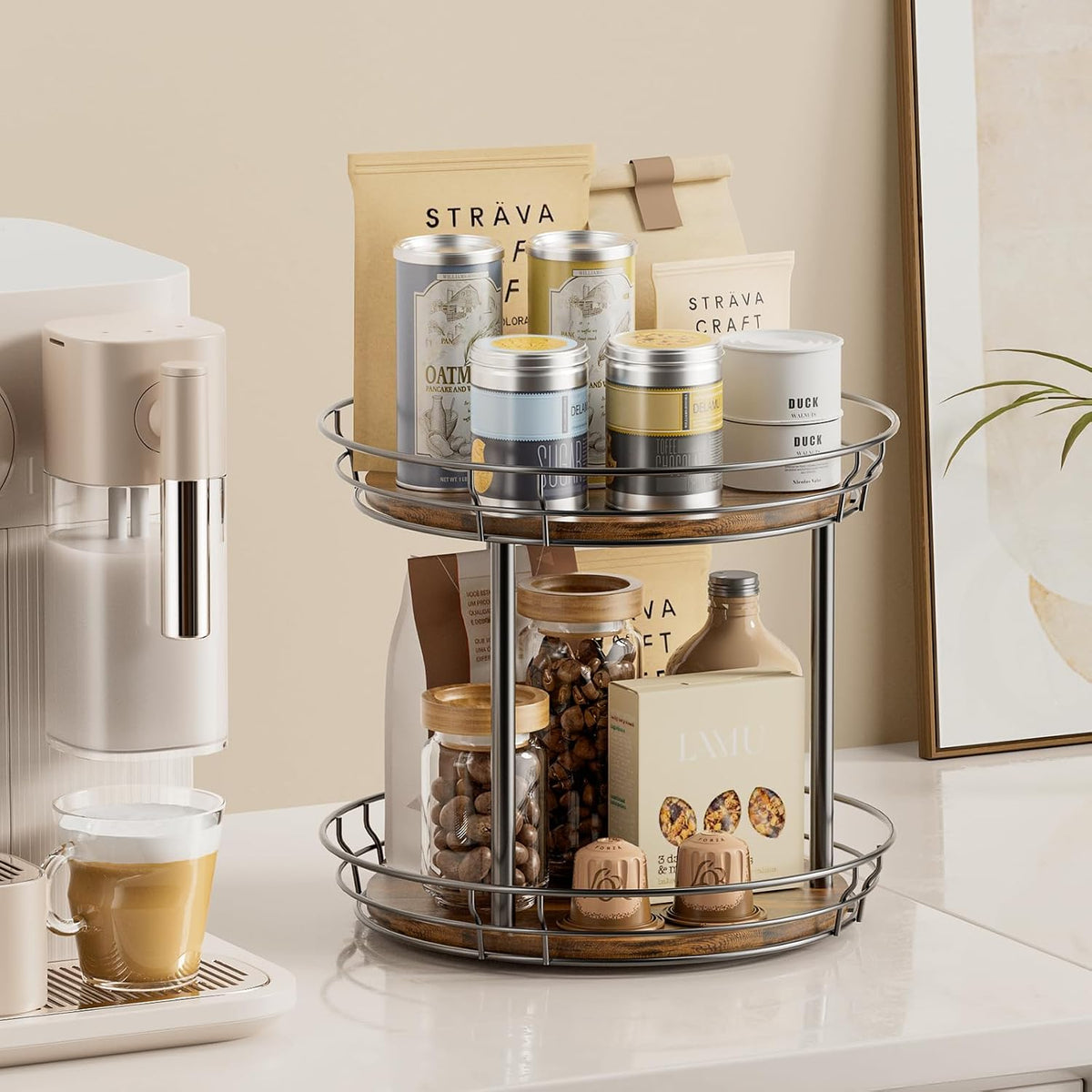 LAMU 2 Tier Lazy Susan Turntable Rotating Spice Rack Organizer for Cabinet | 10" 2-Tier Wooden Lazy Susan Smooth Spinning Revolving Seasoning Organizer for Kitchen Countertop Tabletop Pantry Coffee Bar