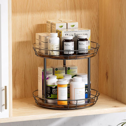 LAMU 2 Tier Lazy Susan Turntable Rotating Spice Rack Organizer for Cabinet | 10" 2-Tier Wooden Lazy Susan Smooth Spinning Revolving Seasoning Organizer for Kitchen Countertop Tabletop Pantry Coffee Bar