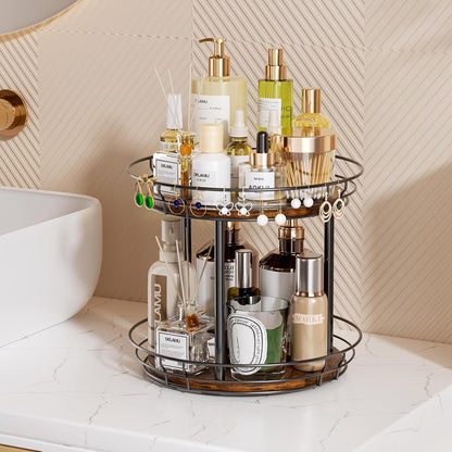 LAMU 2 Tier Lazy Susan Turntable Rotating Spice Rack Organizer for Cabinet | 10" 2-Tier Wooden Lazy Susan Smooth Spinning Revolving Seasoning Organizer for Kitchen Countertop Tabletop Pantry Coffee Bar